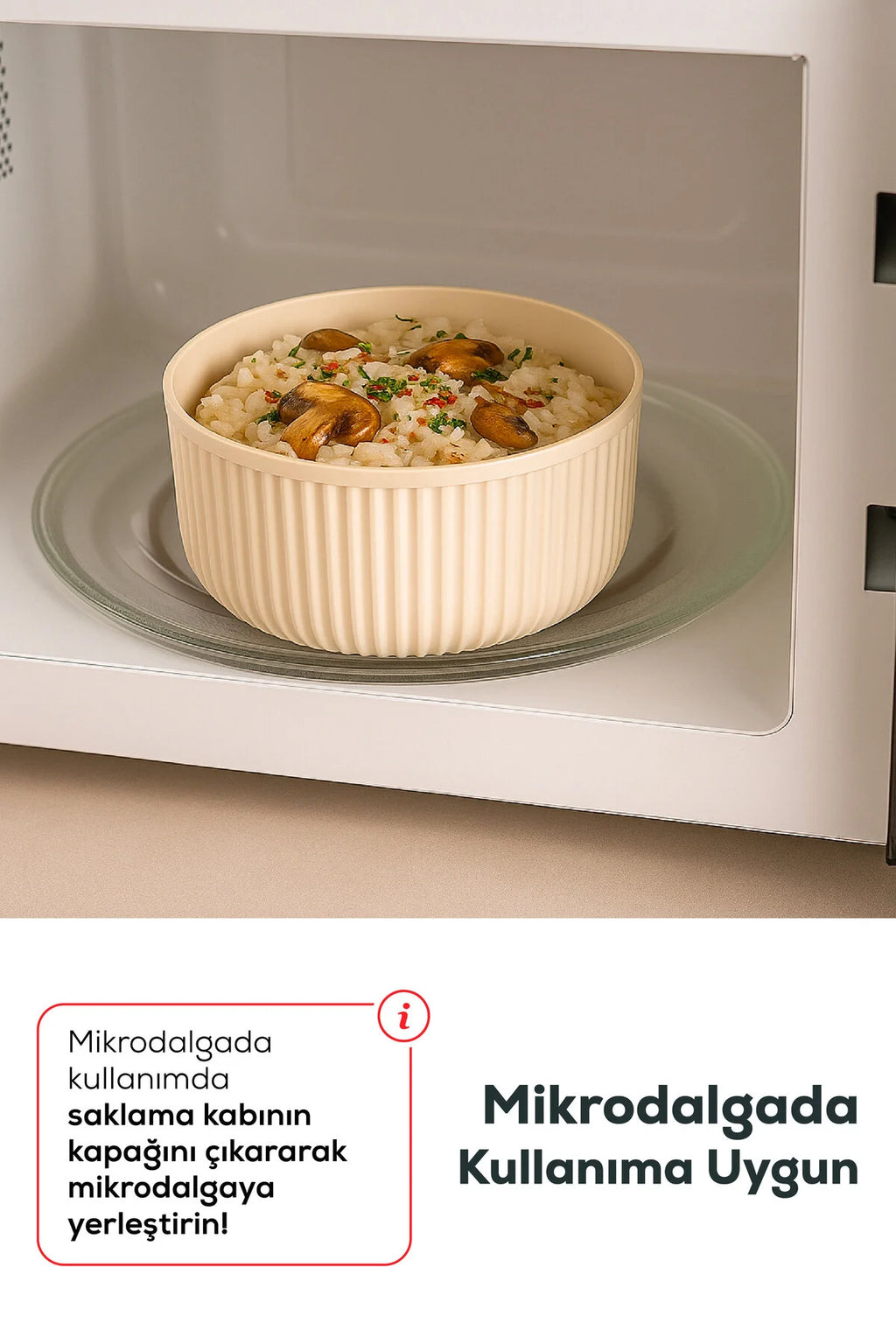 4'lü Yuvarlak Saklama Kabı Seti Çizgili Bej | 2.5l 1.5l 0.80l 0.45l | Mikrodalga Ve Dondurucu Uyumlu