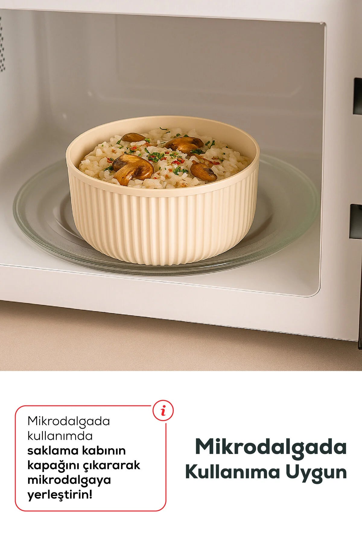 4'lü Yuvarlak Saklama Kabı Seti Çizgili Bej | 2.5l 1.5l 0.80l 0.45l | Mikrodalga Ve Dondurucu Uyumlu