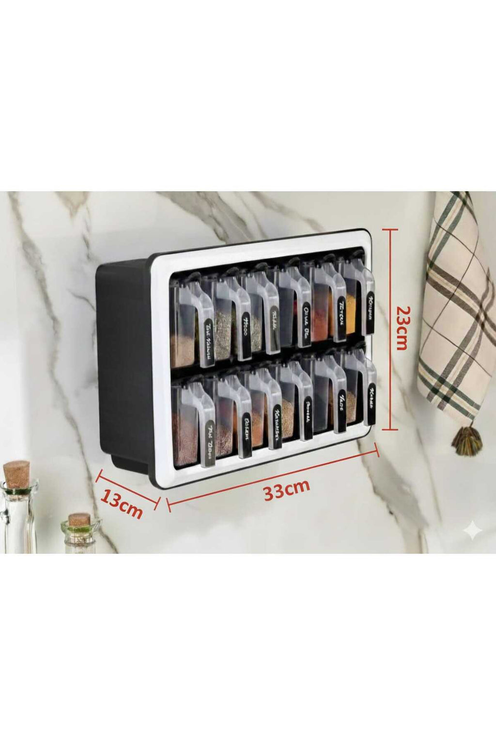 Standlı 12 Li Kendinden Yapışkanlı Kaşıklı Kapaklı Baharatlık Takımı-etiketli Baharatlık