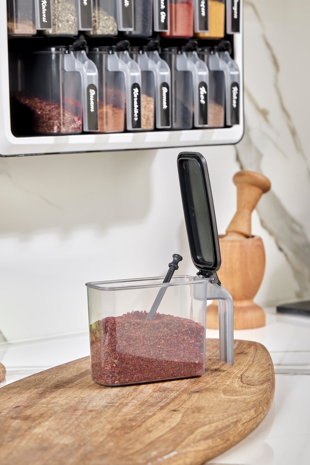 Standlı 12 Li Kendinden Yapışkanlı Kaşıklı Kapaklı Baharatlık Takımı-etiketli Baharatlık