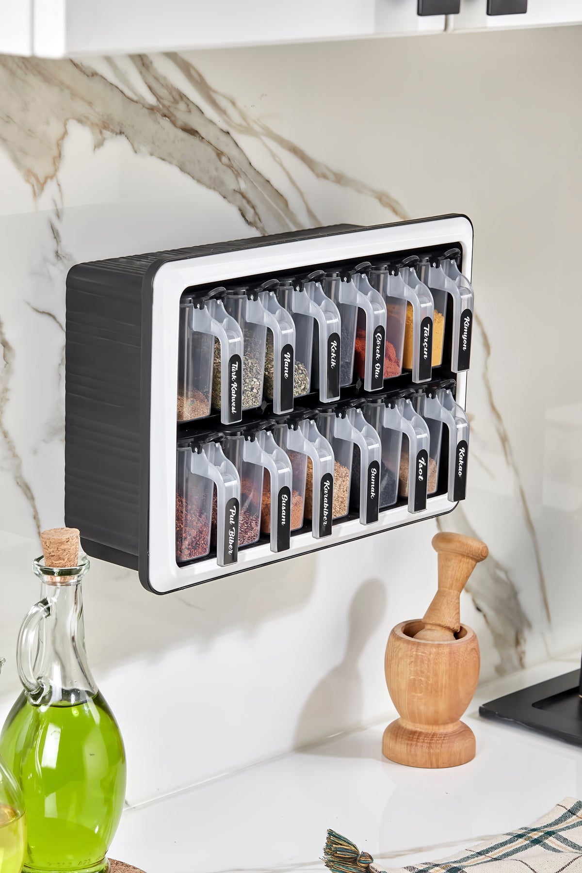 Standlı 12 Li Kendinden Yapışkanlı Kaşıklı Kapaklı Baharatlık Takımı-etiketli Baharatlık