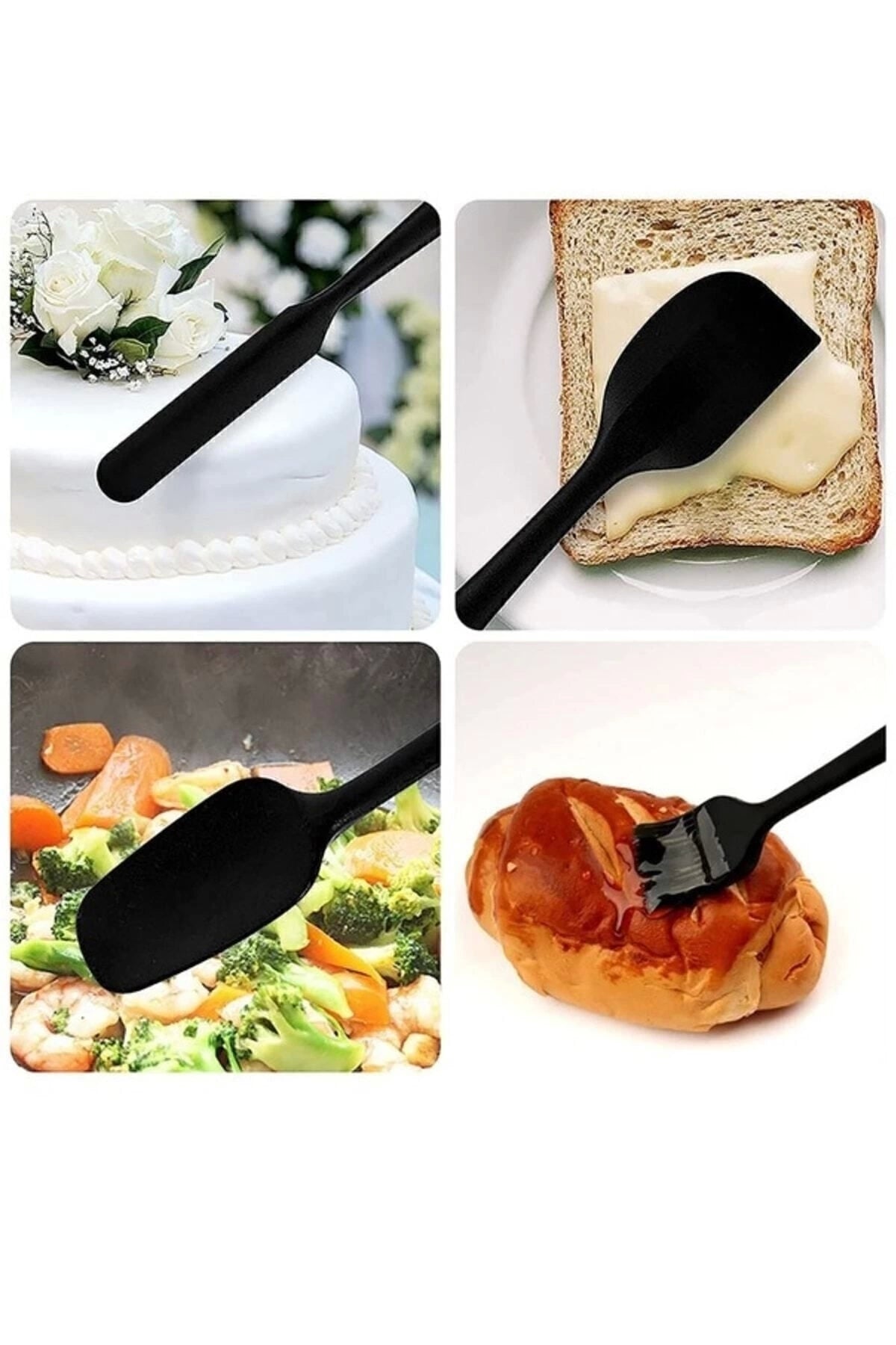 6lı Takım Yanmaz Yapışmaz Mutfak Pasta Slikon Yumurta Fırçası Kaşık Bıçak Spatula Seti