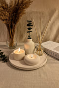 Dekoratif 5li Set Mum Çizgili Vazo Tealight mumluk ve Oda Kokusu Seti